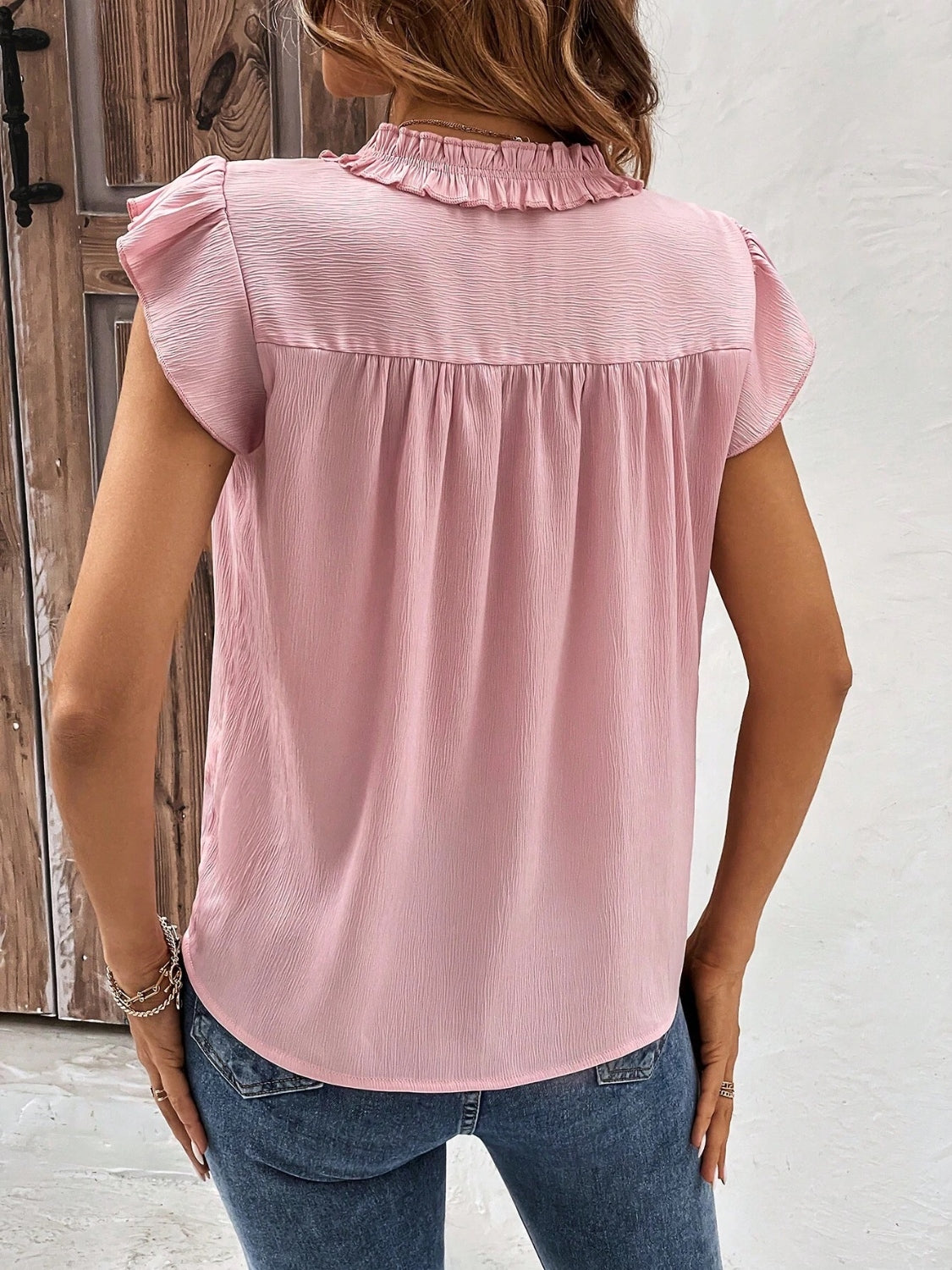 Notched Cap Sleeve Blouse
