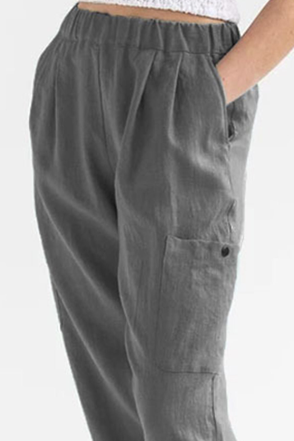 Pocketed Elastic Waist Pants