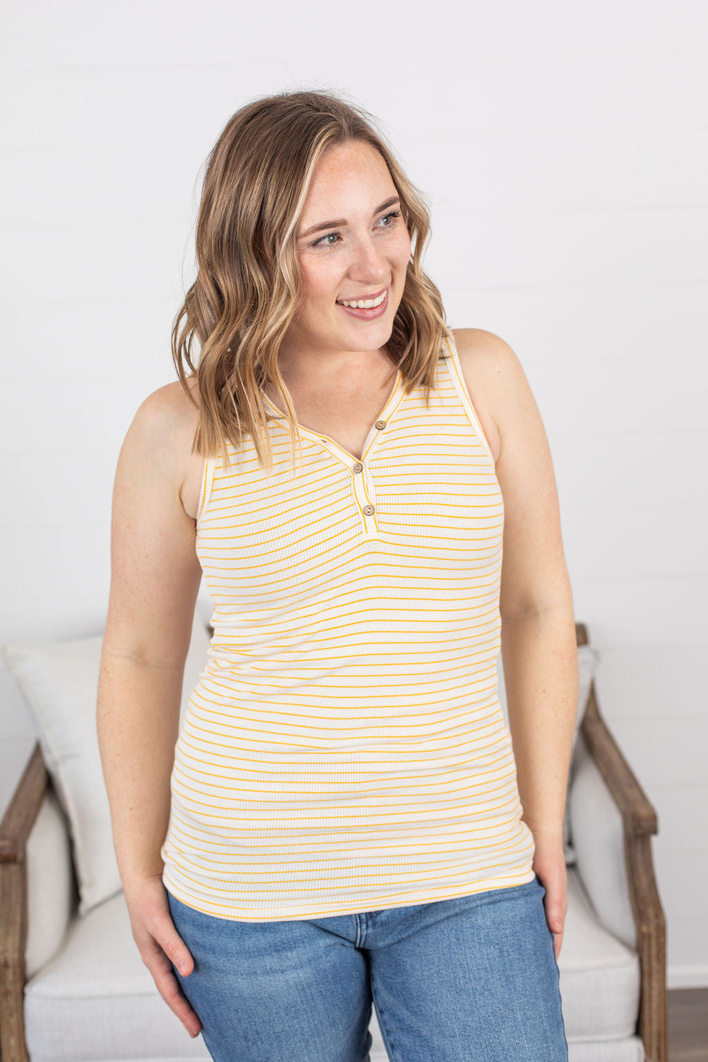 IN STOCK Addison Henley Tank - Yellow Stripes