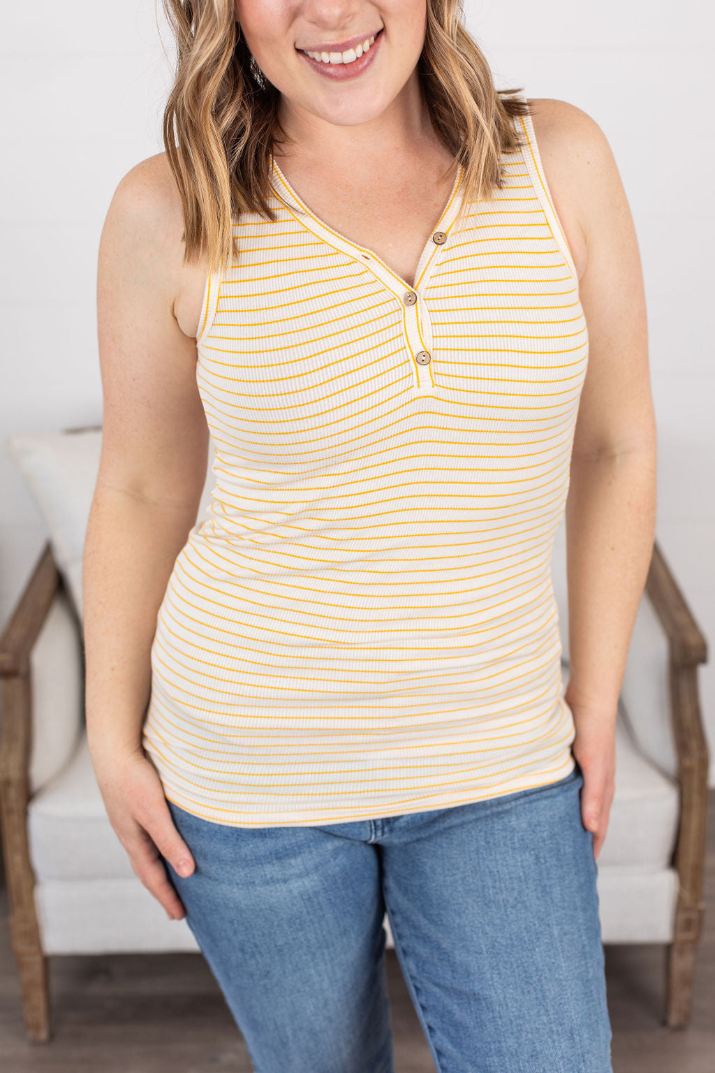 IN STOCK Addison Henley Tank - Yellow Stripes