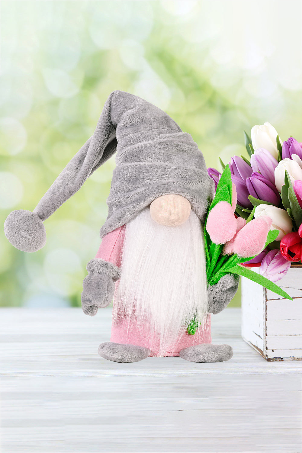 Standing Cute Plush Gnome with Tulip