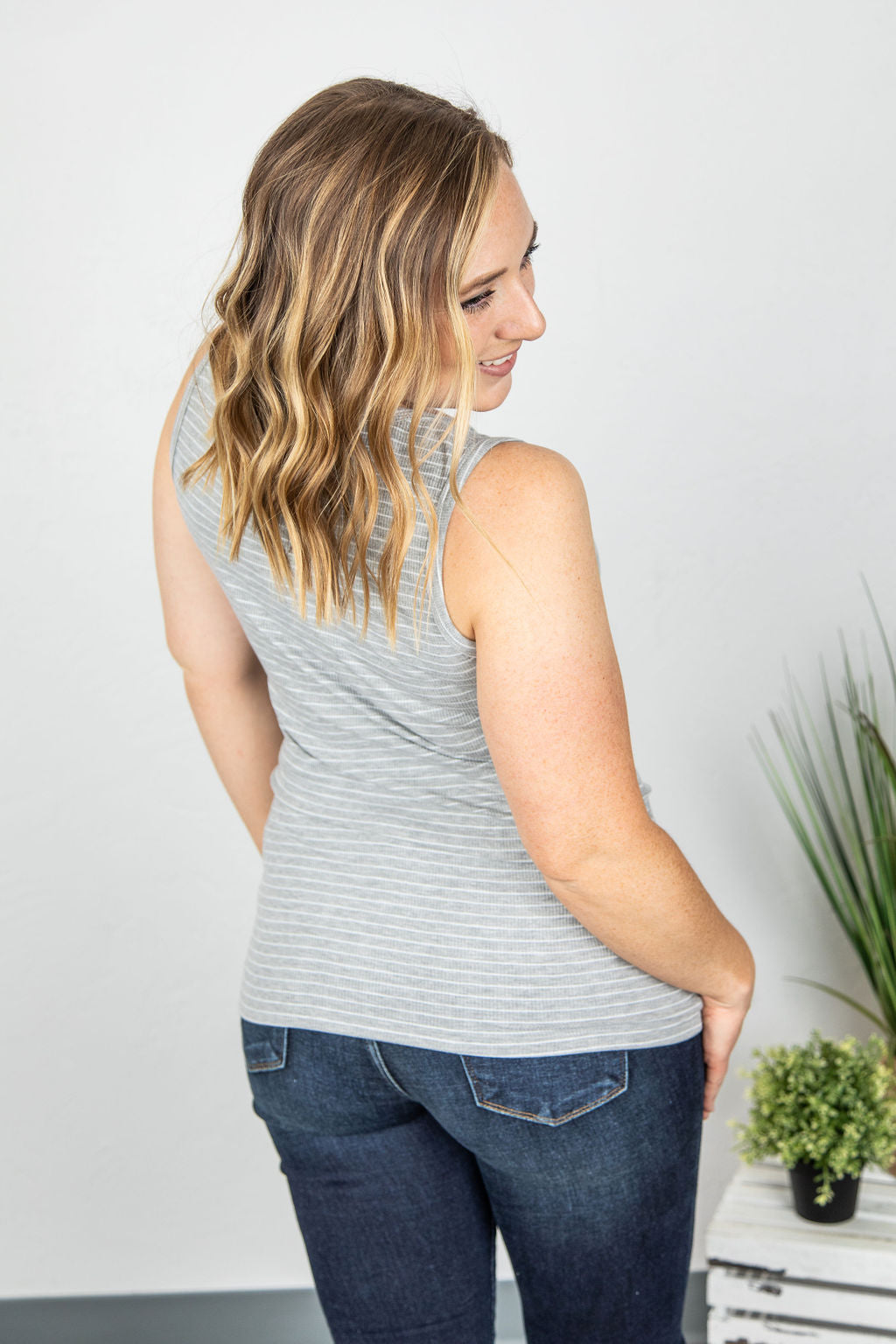 IN STOCK Addison Henley Tank - Grey and White Stripes