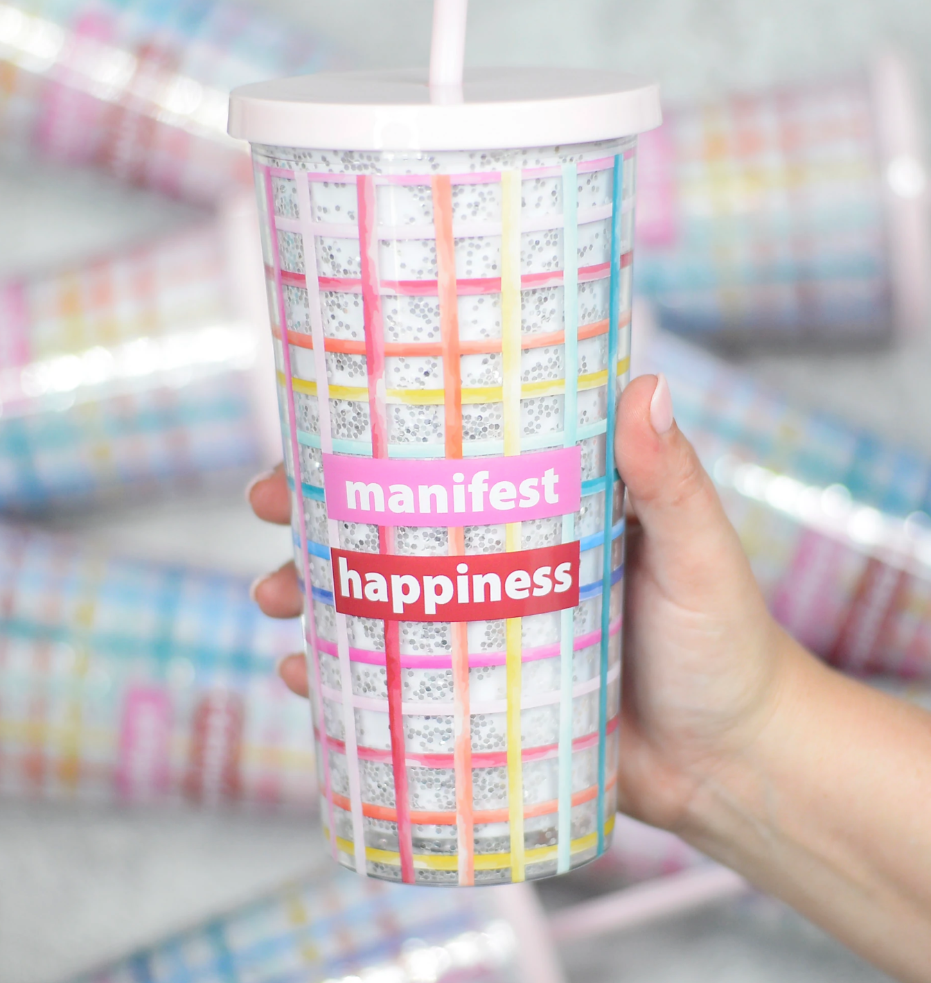 Manifest Happiness Glitter Tumbler