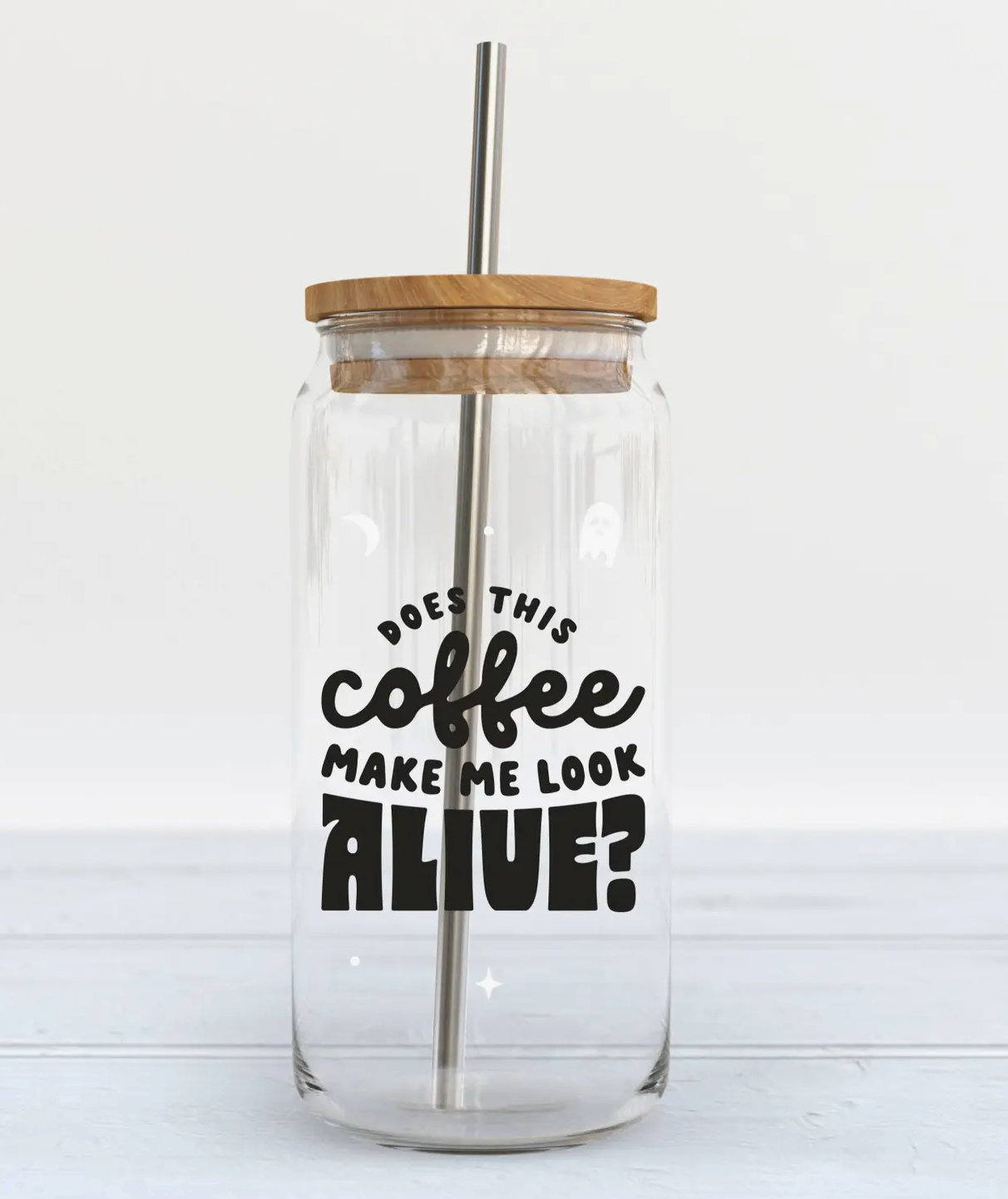 Does This Coffee Make Me Look Alive Glass Cup w/ Bamboo Lid & Straw