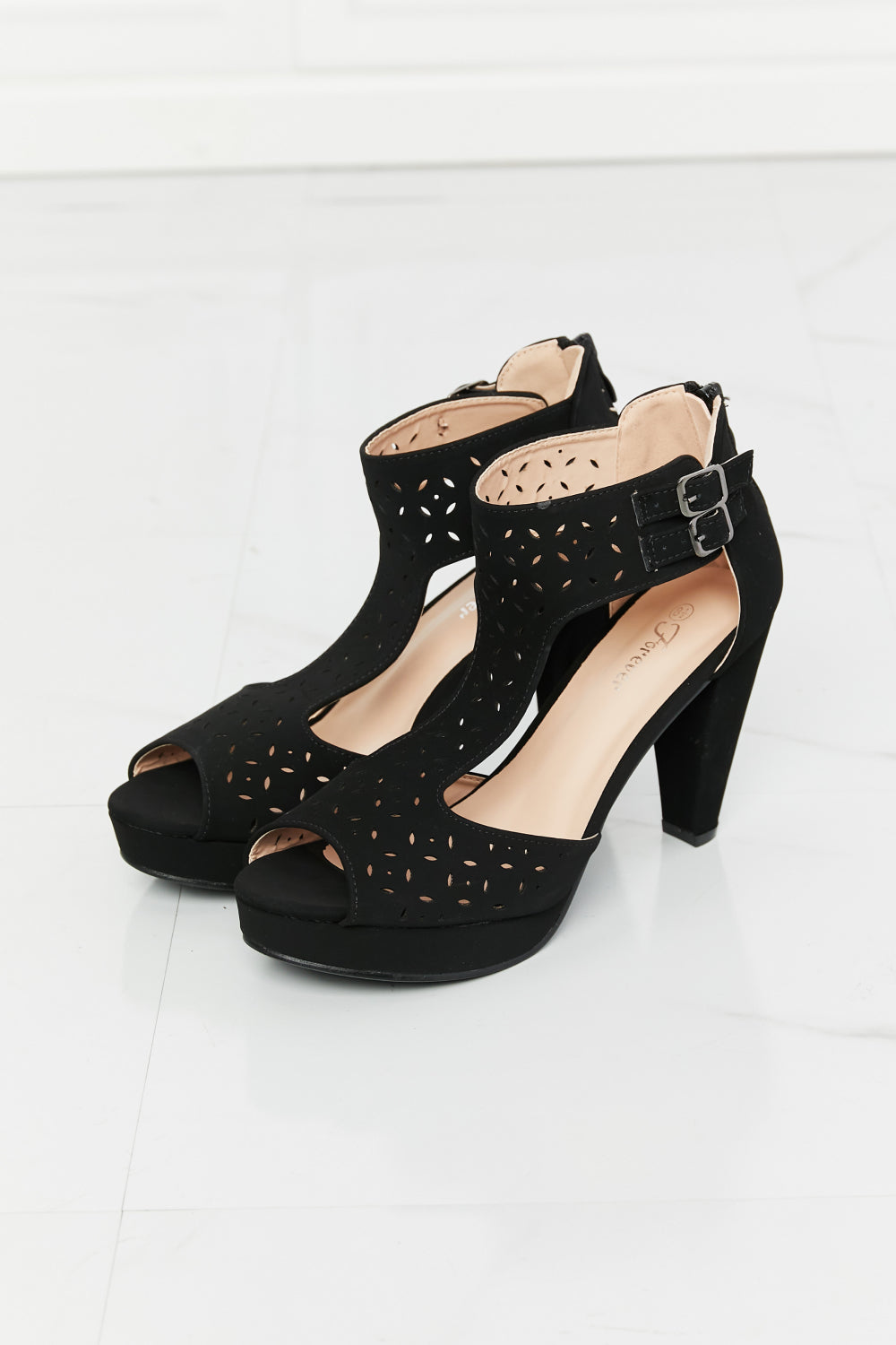 Forever Link Jive With Me Laser Cut Peep Toe T-Strap Heels